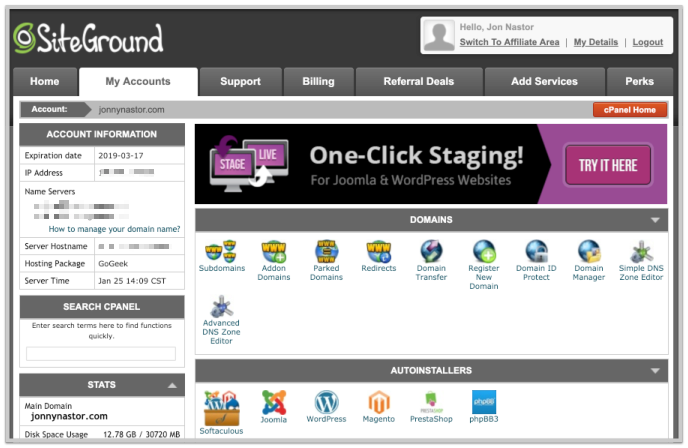 siteground website hosting cpanel
