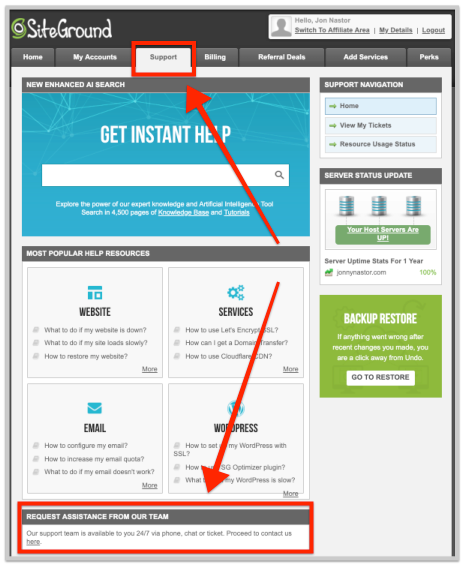 siteground wordpress hosting support access