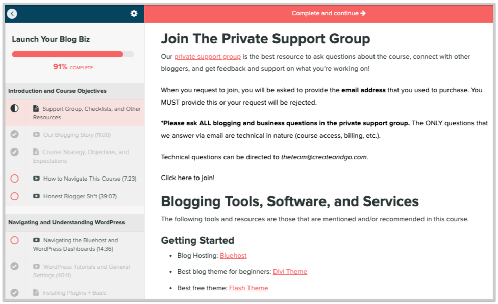 create and go course screenshot