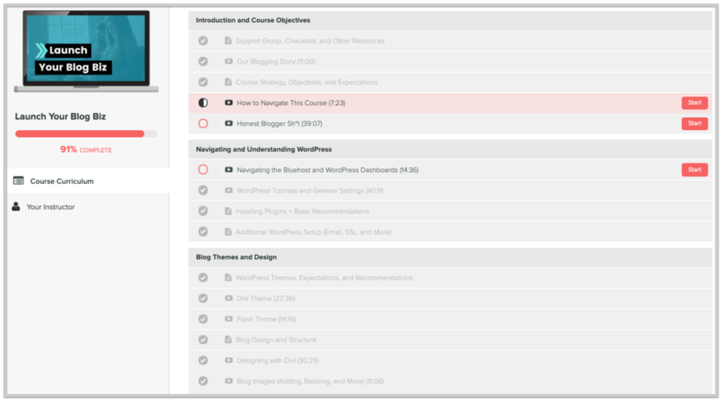 create & go course modules overview page screenshot