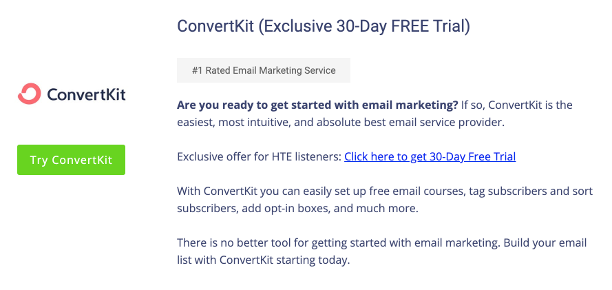 convertkit free trial offer from HTE product review